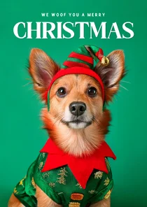 Schattige kerstkaartjes met hondje in kerst outfit