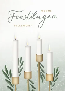 Sfeervolle groene kerstkaart met 4 kaarsen en olijftakjes