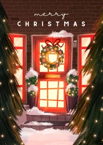 Sfeervolle kerstkaart voorgevel kerst huisje