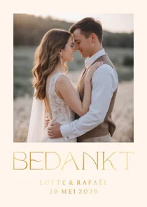 Simpele bedankkaart met foto en goudfolie
