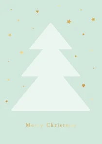 Simpele groene kerstkaart met kerstboom en gouden sterretjes