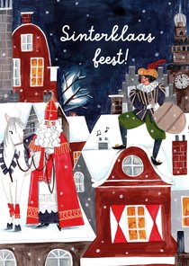 Sinterklaasfeest uitnodiging sint en piet op het dak