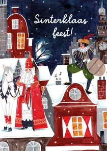 Sinterklaasfeest uitnodiging sint en piet op het dak