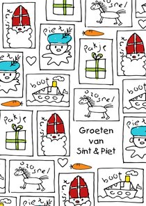 Sinterklaaskaart kindertekeningen Sint en Piet