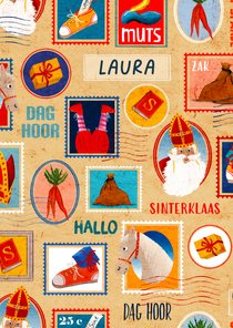 Sinterklaaskaart met naam en diverse illustraties