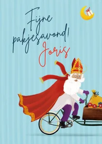 Sinterklaaskaart met Sint op bakfiets