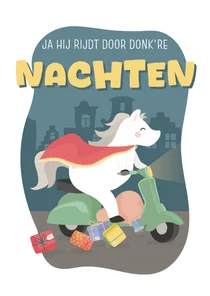 Sinterklaaskaart 'op zijn Vespa ozosnel'