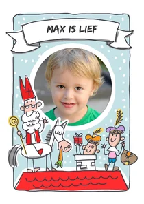 Sinterklaaskaart sint en piet op dak met schoorsteen