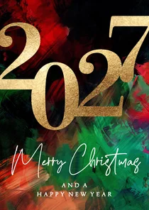 Sjieke zakelijke kerstkaart rood groen goud verf 2026