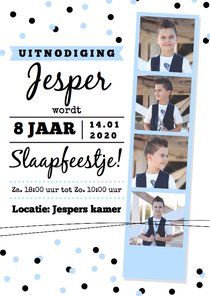 Slaapfeestje fotostrip blauw jongen