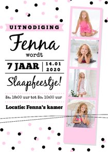 Slaapfeestje fotostrip confetti roze 