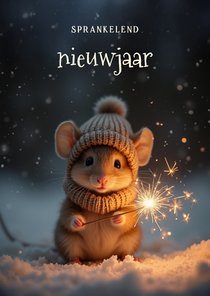 Sprankelend nieuwjaarskaartje met schattig muisje