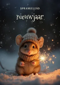 Sprankelend nieuwjaarskaartje met schattig muisje