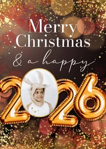 Sprankelende kerstkaart jaartal ballonnen goud confetti goud