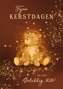 Sprankelende kerstkaart met beertje en lampjes
