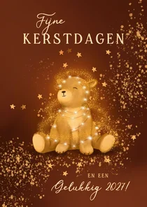 Sprankelende kerstkaart met beertje en lampjes