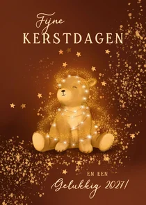 Sprankelende kerstkaart met beertje en lampjes