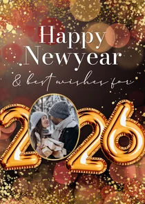 Sprankelende nieuwjaarskaart cijferballon goud confetti foto