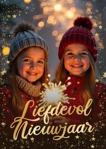 Sprankelende nieuwjaarskaart grote foto liefdevol nieuwjaar
