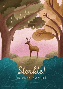 Sterkte kaart met hert in landschap met bomen en Psalm 42