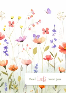 Sterkte kaart wilde bloemenveld met verplaatsbare vlinders
