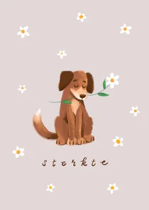 Sterktekaart hond met bloemen