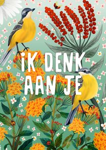 Sterktekaart met gekleurde bloemen en vogels