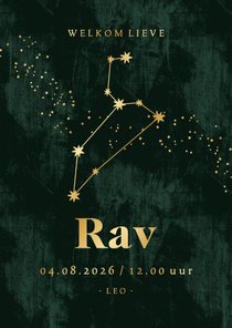 Stijlvol geboortekaartje sterrenbeeld leeuw goudfolie ster