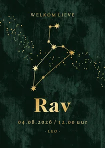 Stijlvol geboortekaartje sterrenbeeld leeuw goudfolie ster