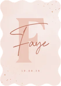 Stijlvol geboortekaartje wave voorletter baby roze wolkjes