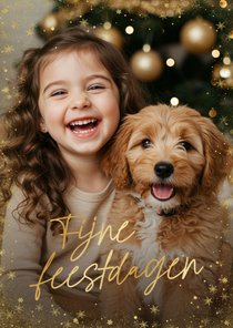 Stijlvol kerstkaartje grote foto en fijne feestdagen goud