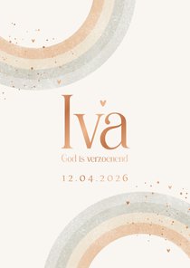 Stijlvol regenboog geboortekaartje aarde hartjes koper groen