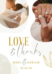 Stijlvolle bedankkaart met lijntekening van bladeren