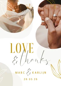 Stijlvolle bedankkaart met lijntekening van bladeren