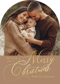 Stijlvolle beige fotokaarten kerst met goud in boogvorm