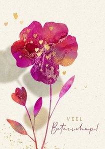 Stijlvolle beterschap wenskaart bloem paars rood goud
