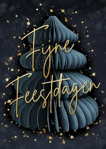 Stijlvolle donkerblauwe kerstboom kerstkaart met goud