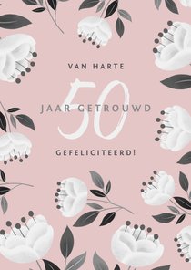 Stijlvolle felicitatiekaart bloemen en takjes jubileum 