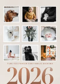 Stijlvolle foto kerstkaart fotocollage en 2026 op beige