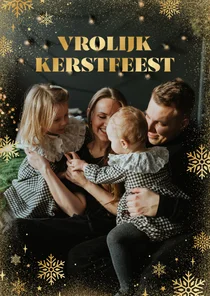 Stijlvolle foto kerstkaart met gouden sneeuwvlokken