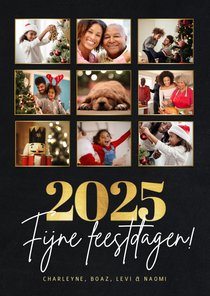 Stijlvolle fotocollage kertskaart met foto's en gouden 2025