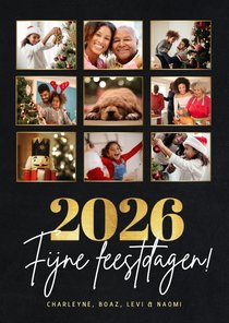 Stijlvolle fotocollage kertskaart met foto's en gouden 2026