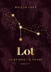 Stijlvolle geboortekaart sterrenbeeld kreeft astrologie goud