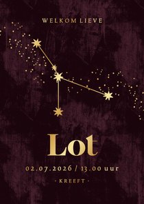 Stijlvolle geboortekaart sterrenbeeld kreeft astrologie goud