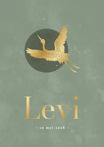 Stijlvolle geboortekaartjes donkergroen met gouden vogel