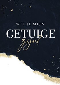 Stijlvolle getuige trouwkaart met inkt verf en goud