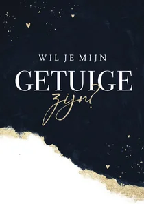 Stijlvolle getuige trouwkaart met inkt verf en goud