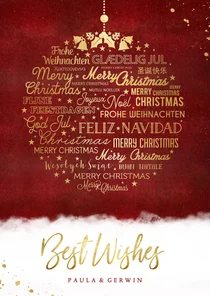 Stijlvolle internationale kerstkaart met kerstbal