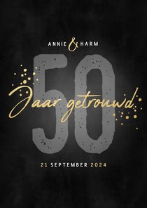 Stijlvolle jubileumkaart uitnodiging 50 jaar getrouwd zwart