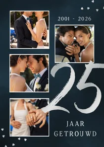 Stijlvolle jubileumkaart zilver 25 jaar getrouwd fotocollage